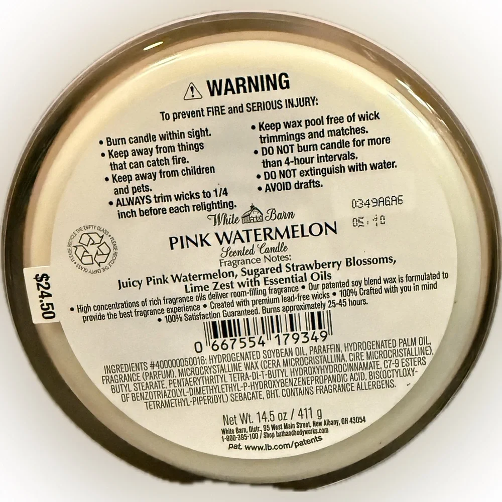 🍉WHITE BARN🍉Pink Watermelon 3-Wick Candle/NWT - Picture 6 of 6